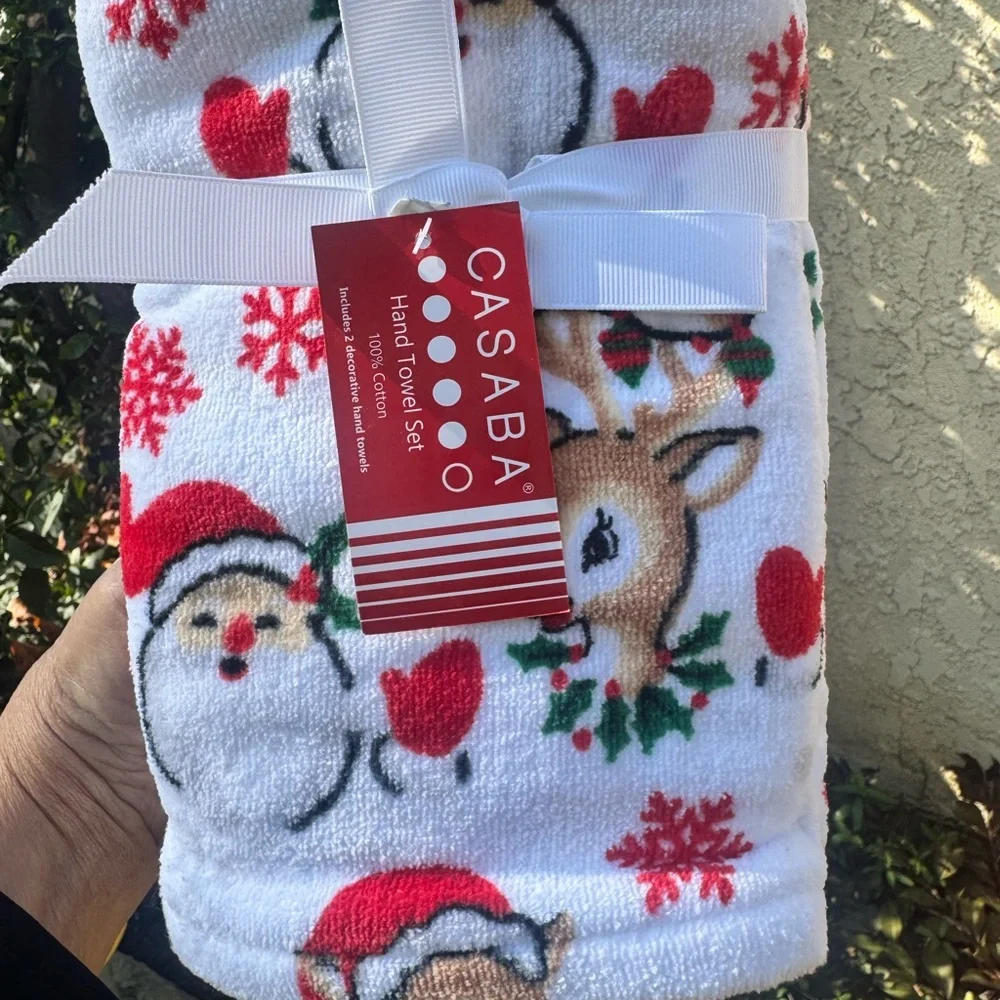 Casaba Holiday Towel Set with Santa and Reindeer